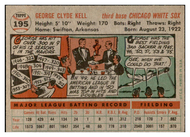 1956 Topps Baseball #195 George Kell White Sox EX-MT 535220