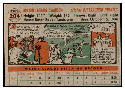 1956 Topps Baseball #204 Art Swanson Pirates EX-MT 535231