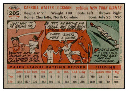 1956 Topps Baseball #205 Whitey Lockman Giants EX-MT 535232