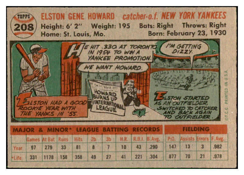 1956 Topps Baseball #208 Elston Howard Yankees EX-MT 535236