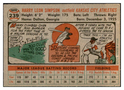1956 Topps Baseball #239 Harry Simpson A's EX-MT 535266