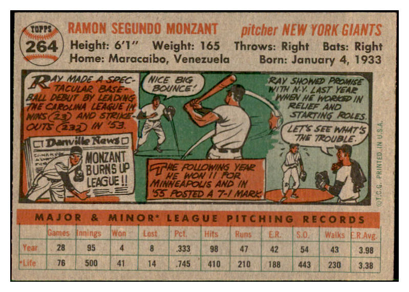 1956 Topps Baseball #264 Ray Monzant Giants EX-MT 535292