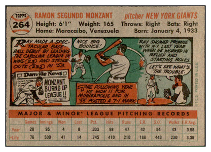 1956 Topps Baseball #264 Ray Monzant Giants EX-MT 535293