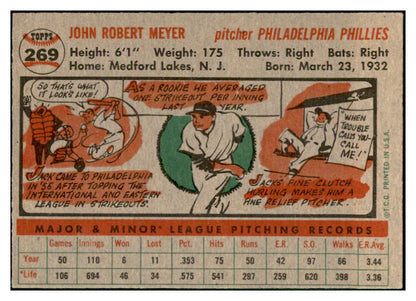 1956 Topps Baseball #269 Jack Meyer Phillies EX-MT 535300