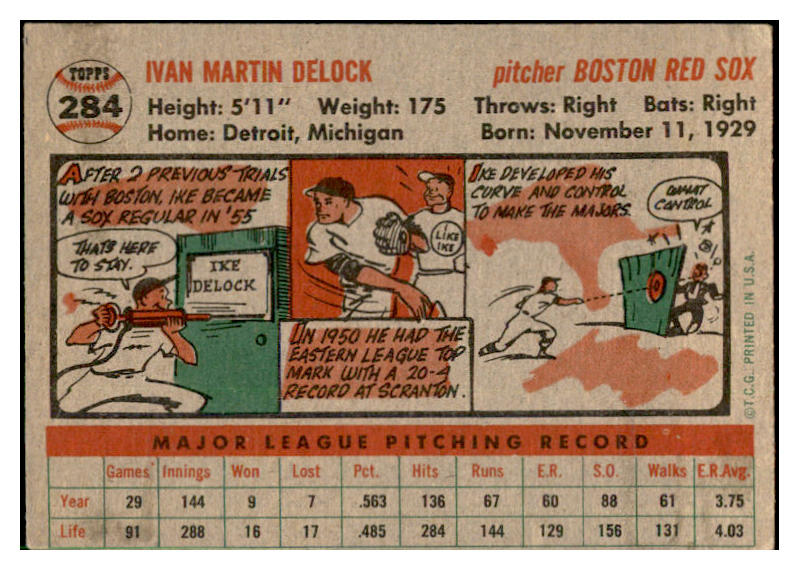 1956 Topps Baseball #284 Ike Delock Red Sox EX-MT 535318