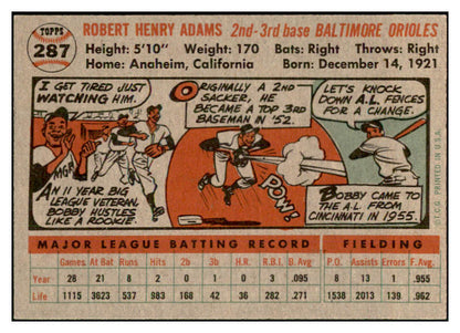 1956 Topps Baseball #287 Bobby Adams Orioles EX-MT 535322