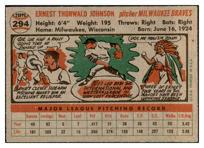 1956 Topps Baseball #294 Ernie Johnson Braves EX-MT 535332