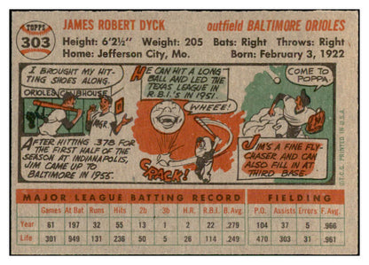 1956 Topps Baseball #303 Jim Dyck Orioles EX-MT 535345