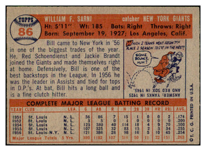 1957 Topps Baseball #086 Bill Sarni Giants EX-MT 535428