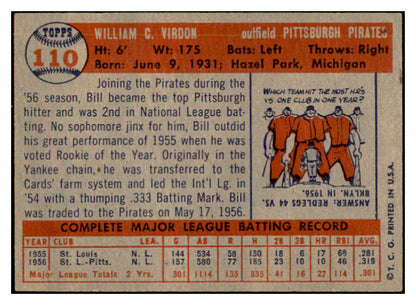 1957 Topps Baseball #110 Bill Virdon Pirates EX-MT 535435
