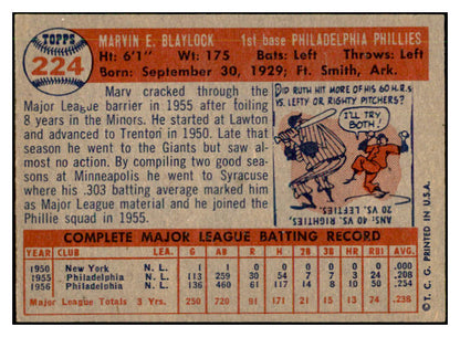 1957 Topps Baseball #224 Marv Blaylock Phillies EX-MT 535484