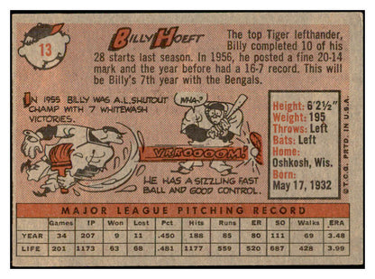 1958 Topps Baseball #013 Billy Hoeft Tigers EX-MT 535543