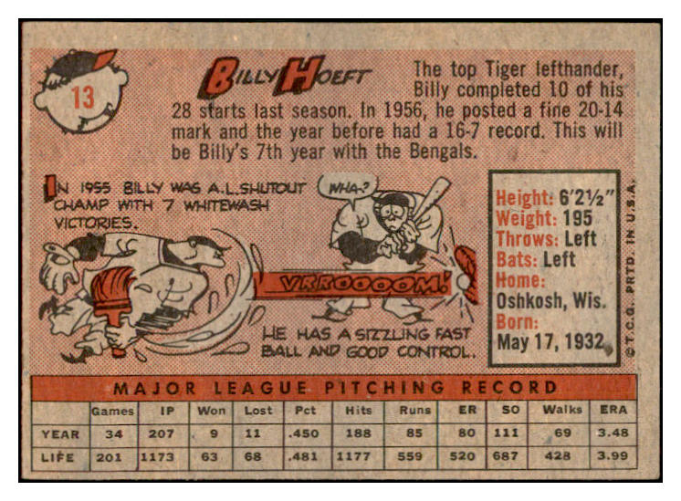 1958 Topps Baseball #013 Billy Hoeft Tigers EX-MT 535544