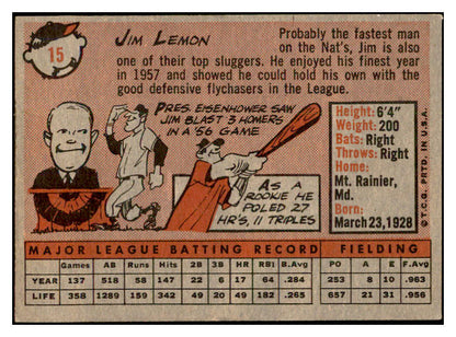 1958 Topps Baseball #015 Jim Lemon Senators EX-MT 535546