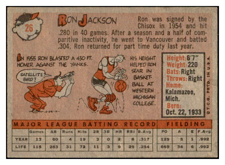 1958 Topps Baseball #026 Ron Jackson White Sox EX-MT 535554