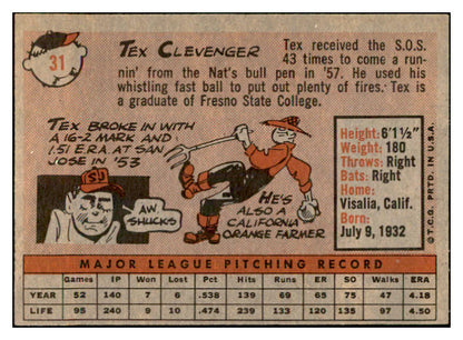 1958 Topps Baseball #031 Tex Clevenger Senators EX-MT 535561