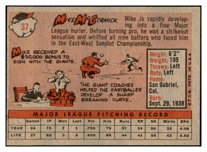 1958 Topps Baseball #037 Mike McCormick Giants EX-MT 535570
