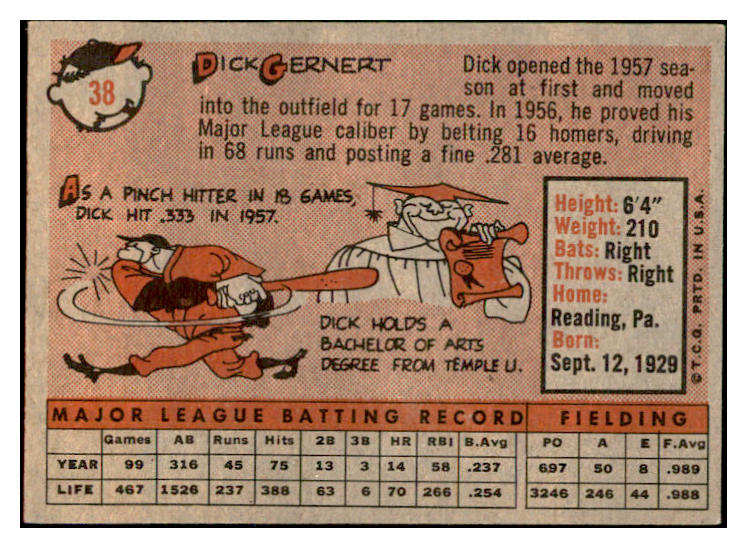 1958 Topps Baseball #038 Dick Gernert Red Sox EX-MT 535572