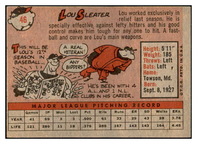 1958 Topps Baseball #046 Lou Sleater Tigers EX-MT 535577
