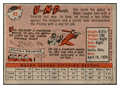 1958 Topps Baseball #065 Von McDaniel Cardinals EX-MT 535603