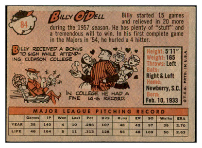 1958 Topps Baseball #084 Billy O'Dell Orioles EX-MT 535626