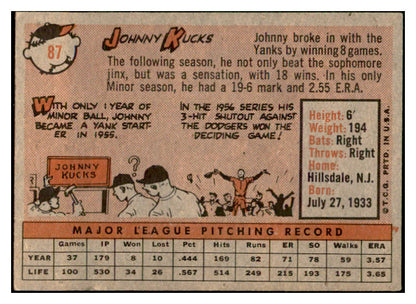 1958 Topps Baseball #087 Johnny Kucks Yankees EX-MT 535628