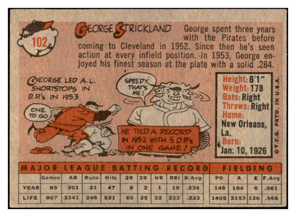 1958 Topps Baseball #102 George Strickland Indians EX-MT 535640