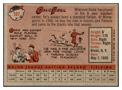 1958 Topps Baseball #107 Ozzie Virgil Giants EX-MT 535648