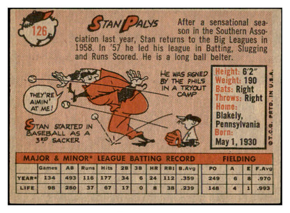 1958 Topps Baseball #126 Stan Palys Reds EX-MT 535671