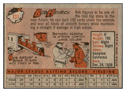 1958 Topps Baseball #131 Bob Henrich Reds EX-MT 535676