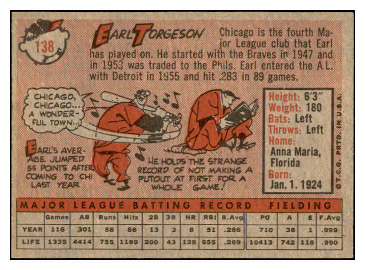 1958 Topps Baseball #138 Earl Torgeson White Sox EX-MT 535686