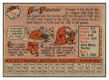 1958 Topps Baseball #138 Earl Torgeson White Sox EX-MT 535686