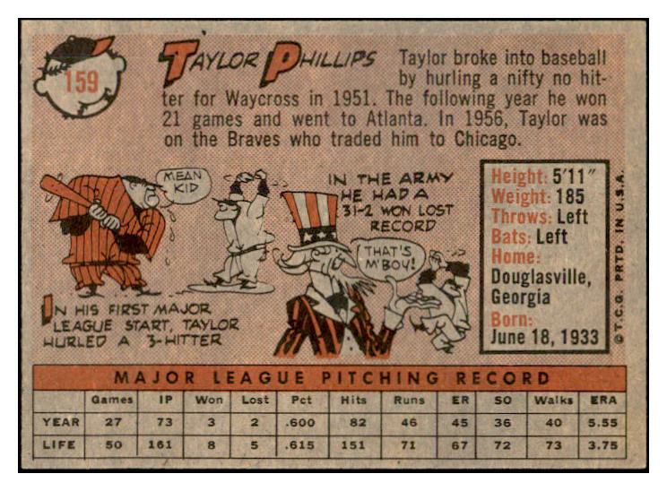 1958 Topps Baseball #159 Taylor Phillips Cubs EX-MT 535711