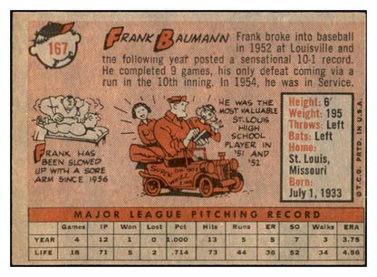 1958 Topps Baseball #167 Frank Baumann Red Sox EX-MT 535720