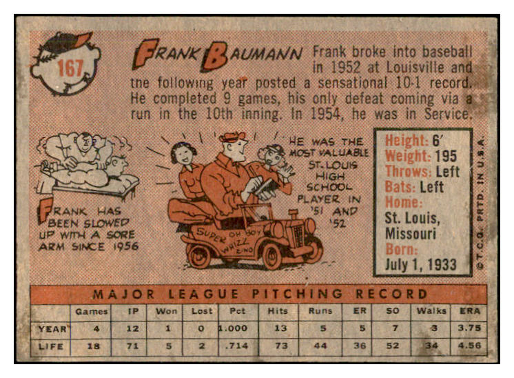 1958 Topps Baseball #167 Frank Baumann Red Sox EX-MT 535721