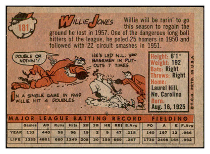 1958 Topps Baseball #181 Willie Jones Phillies EX-MT 535737