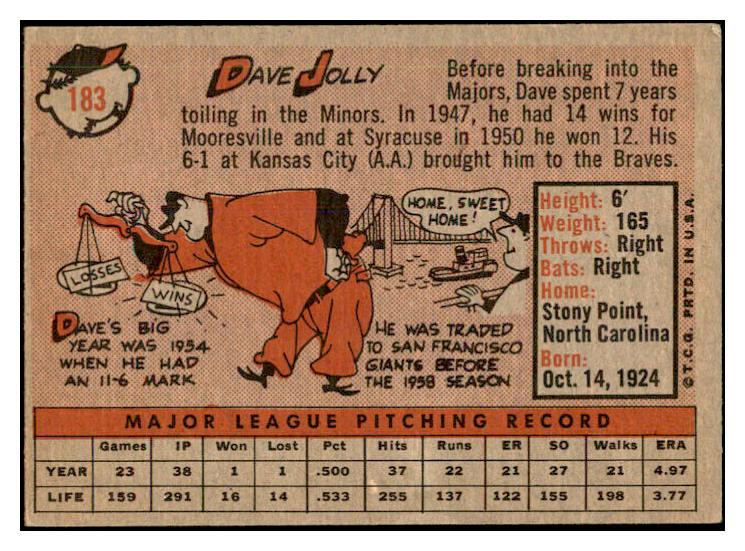 1958 Topps Baseball #183 Dave Jolly Giants EX-MT 535742