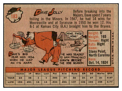 1958 Topps Baseball #183 Dave Jolly Giants EX-MT 535742