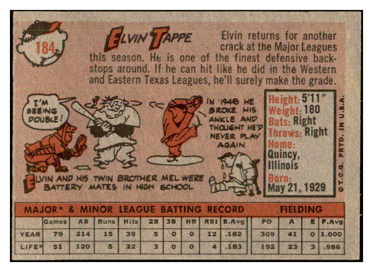 1958 Topps Baseball #184 Elvin Tappe Cubs EX-MT 535744