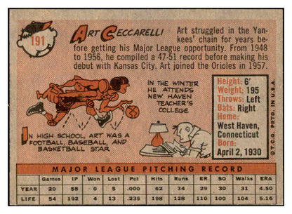 1958 Topps Baseball #191 Art Ceccarelli Orioles EX-MT 535753