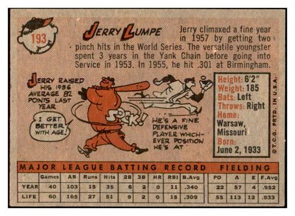 1958 Topps Baseball #193 Jerry Lumpe Yankees EX-MT 535755