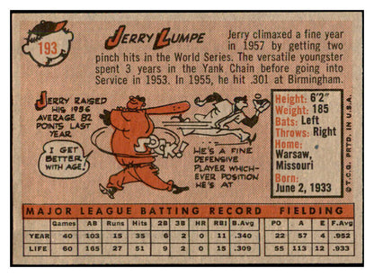 1958 Topps Baseball #193 Jerry Lumpe Yankees EX-MT 535756