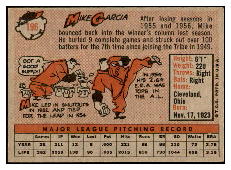 1958 Topps Baseball #196 Mike Garcia Indians EX-MT 535758
