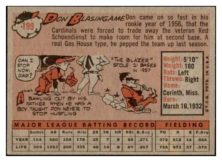 1958 Topps Baseball #199 Don Blasingame Cardinals EX-MT 535762