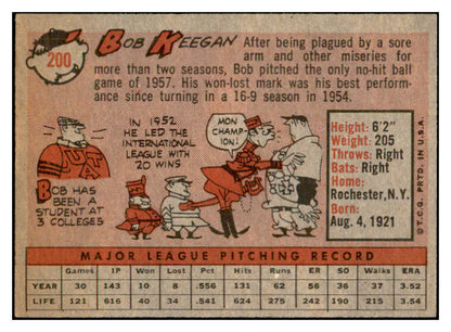 1958 Topps Baseball #200 Bob Keegan White Sox EX-MT 535763