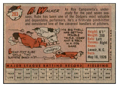 1958 Topps Baseball #203 Al Walker Dodgers EX-MT 535768