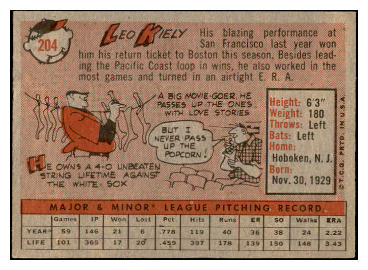 1958 Topps Baseball #204 Leo Kiely Red Sox EX-MT 535770