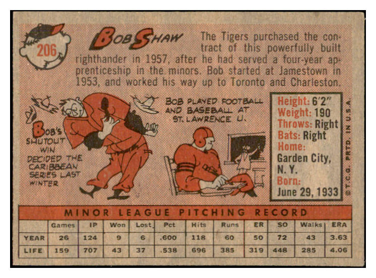 1958 Topps Baseball #206 Bob Shaw Tigers EX-MT 535773