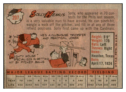 1958 Topps Baseball #207 Solly Hemus Phillies EX-MT 535775