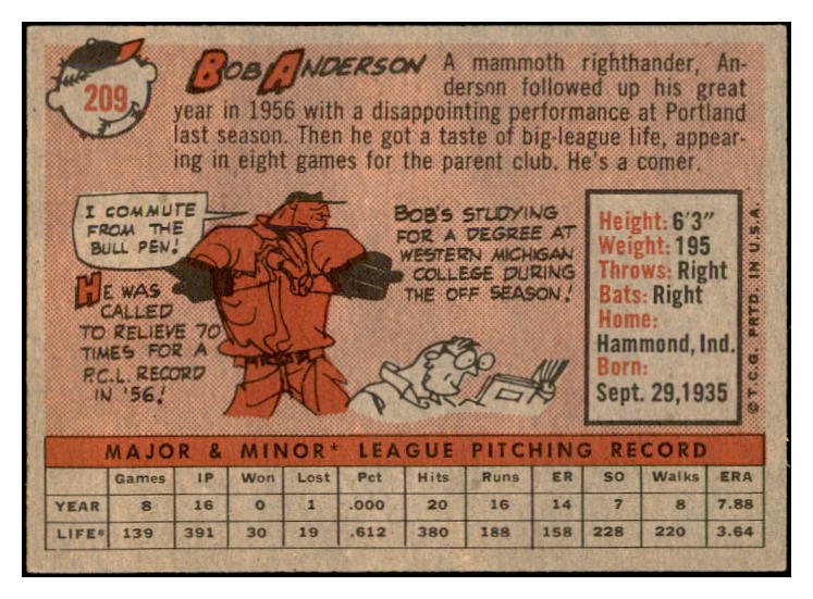 1958 Topps Baseball #209 Bob Anderson Cubs EX-MT 535779